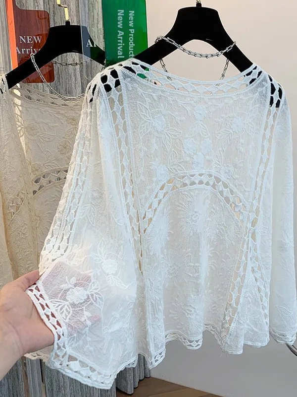 

Summer 2025 plus Size Korean Sle Hollow out Big Floral Patterned Open Cardigan Sun Protection Air Conditioning Outerwear awl