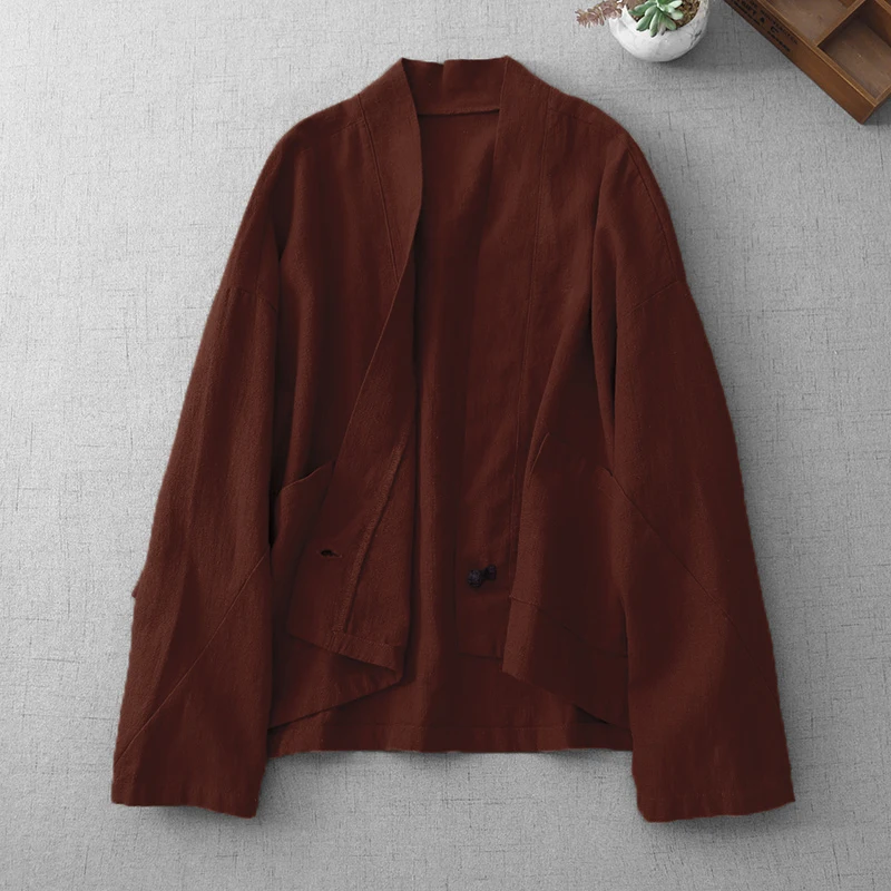 

Women Spring And Autumn New Loose Casual Cardigan Long-sleeved Cotton Linen Top Short Coat Female Fashion Thin Solid Jacket