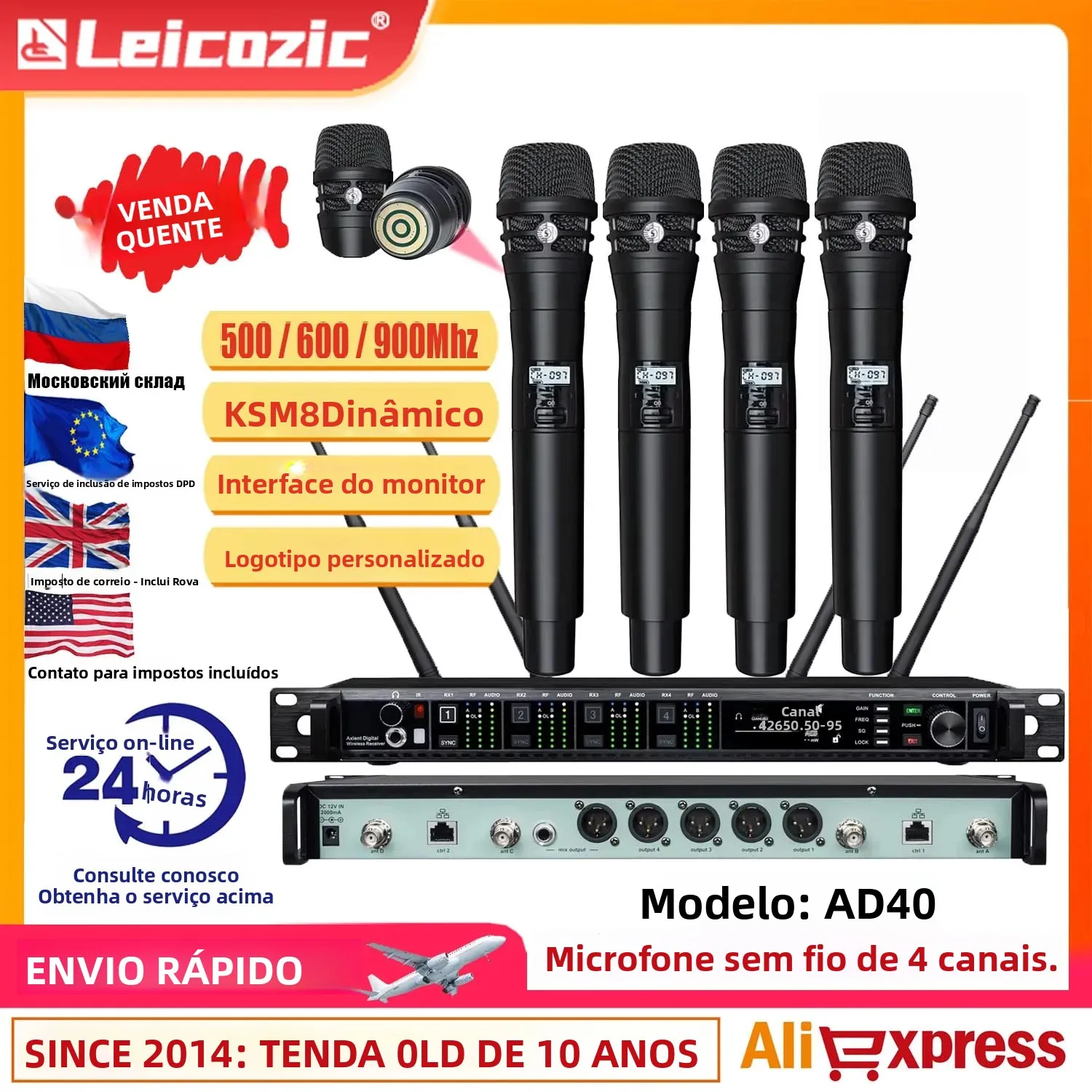 Leicozic microfone sem fio profissional ksm11 ksm8 sistema de rádio microfone de 4 canais fone de ouvido microfone de lapela para palco