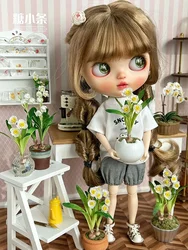 Mini Clay Flower Handmade Mini Daffodil Miniature Desk Plant Potted Bonsai Fairy Garden Miniatures Dollhouse Decoration