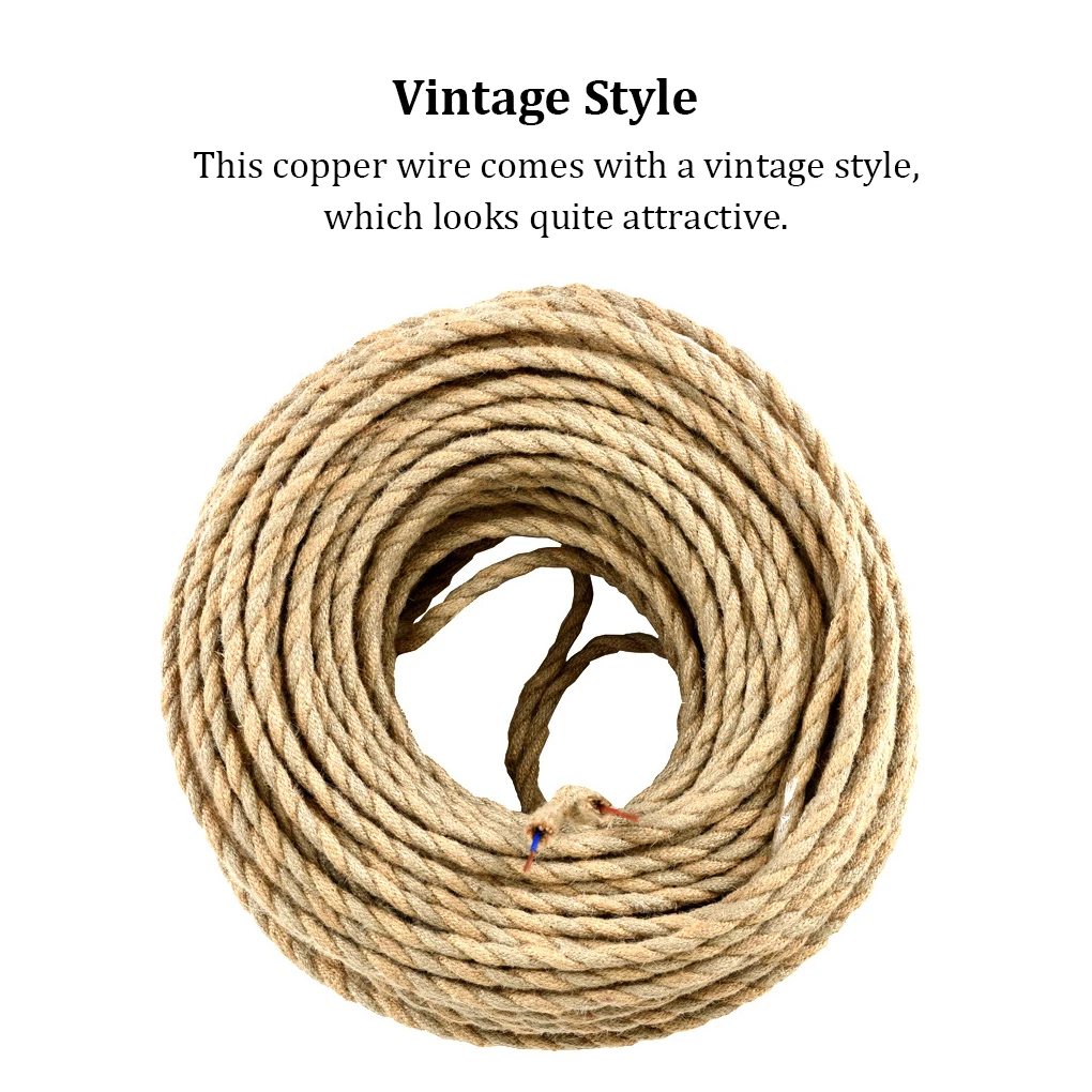 Copper Wire Electric Cable Hemp Ropes Multipurpose Vintage Style Industrial Accessories Attractive DIY Prop Core 2*0.75*10m