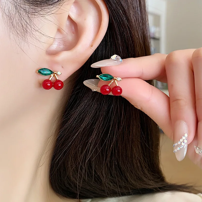 Red Cherry Earrings No Hole Ear Clips Fashion Clip Earring Without Piercing Minimalist Earrings Jewelry CEk716