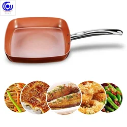 Copper Square Frying Pan with Ceramic Coating, Skillet Oven, Dishwasher Safe, 4 L Non-stick Cooking Pan