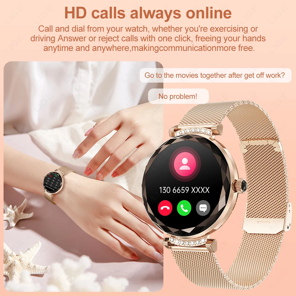 LIGE-Montre intelligente étanche pour femme, écran AMOLED, appel Bluetooth, surveillance de la santé féminine, montre intelligente de sport, cadeau pour femme, nouveau