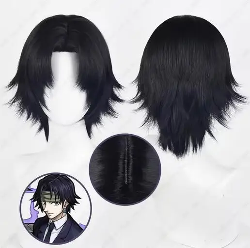 Anime Chrollo Lucilfer peruka do cosplay 30cm czarne krótkie peruki żaroodporne włosy syntetyczne