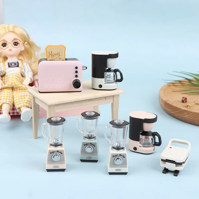 1:12 Dollhouse Miniature Juice Machine Cup Set Coffee Machine Mixer Machine Model Kitchen Doll Electrical Appliance Model Toys