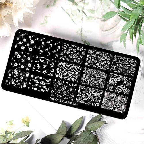 Imagen 2 del producto NICOLE DIARY-placas de estampado de hojas florales para uñas, plantilla de transferencia de imágenes, plantilla de acero inoxidable con flores geométricas, herramientas para decoración de uñas