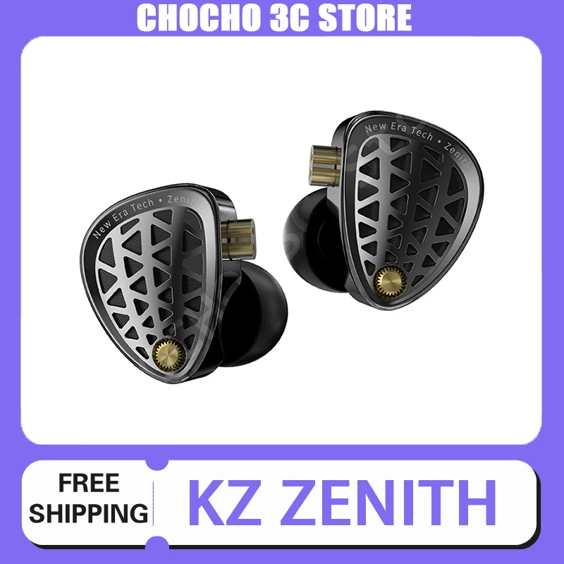 Kz Zenith Wired Hifi Dynamic Earphones Full-Range Ultra-Linear Dynamic Unit Silver-Plated Headphone Cable In-Ear Aluminum Custom