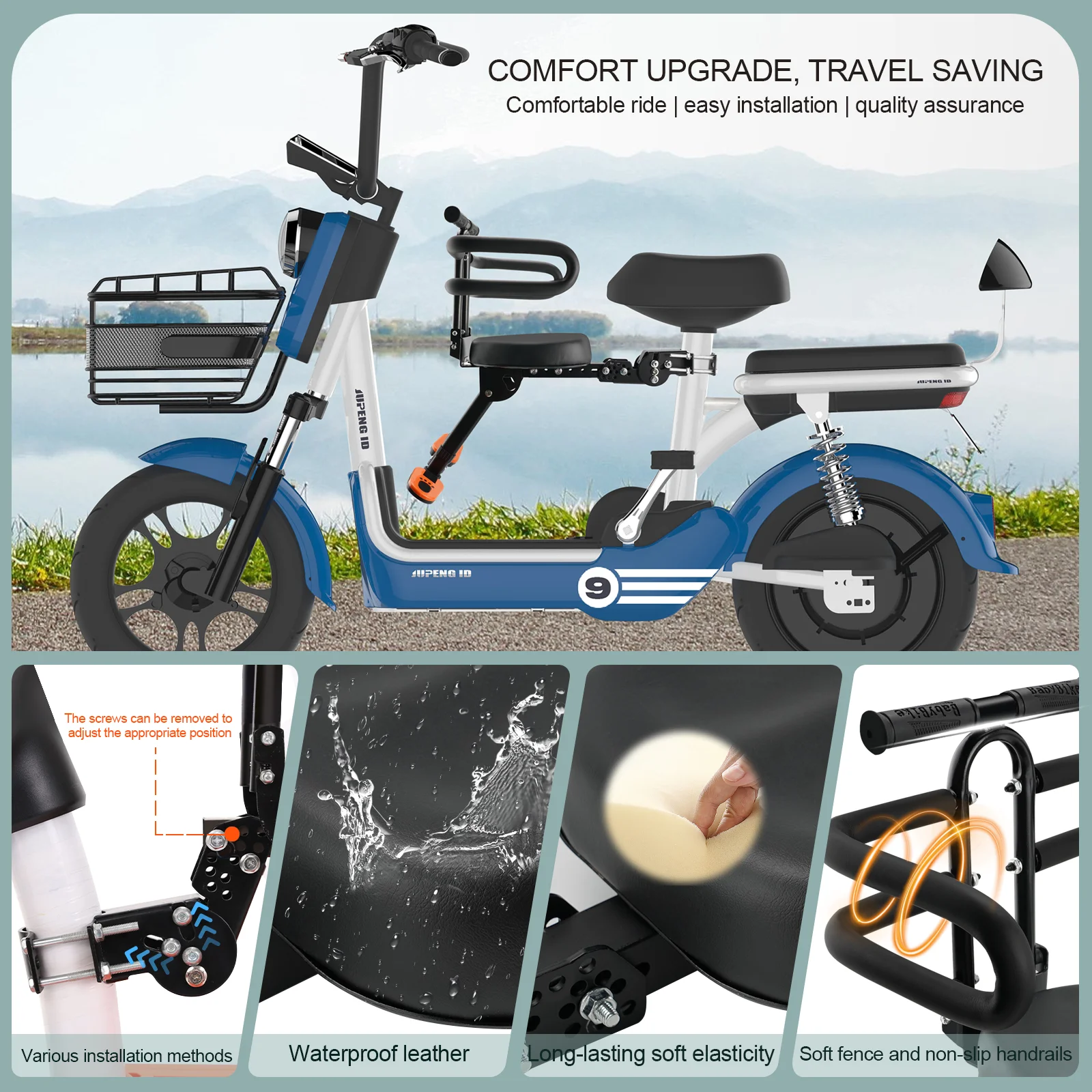 Portable Retractable Foldable Front Mounted Kids Bike Seat Detachable Child Bike Seat Suitable for All Types of Bicycles