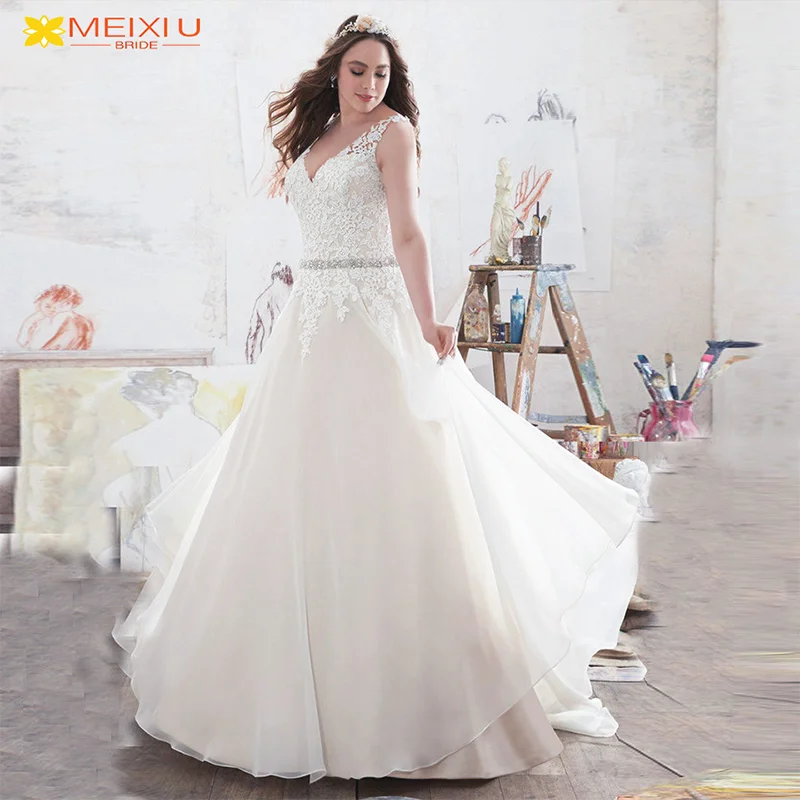 New Applique V-Neck Chiffon Custom Wedding Dress Sexy Floral Sequin Belt Design A-Line Travel Photography Bridal Gowns