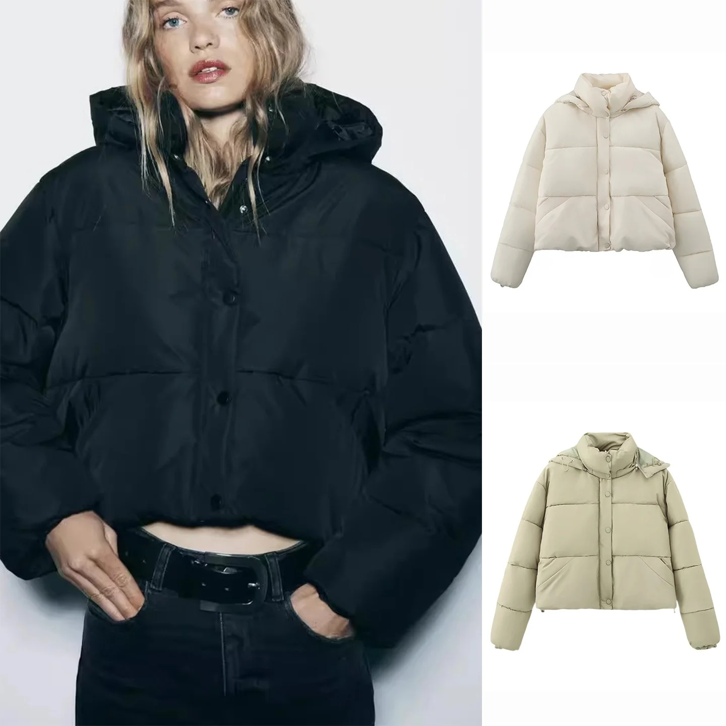 

mat Sle Zipper Decorated Stand Collar Long Sve ort Cotton Jaet Autumn Winter New Arrival Women's Faion Oute...