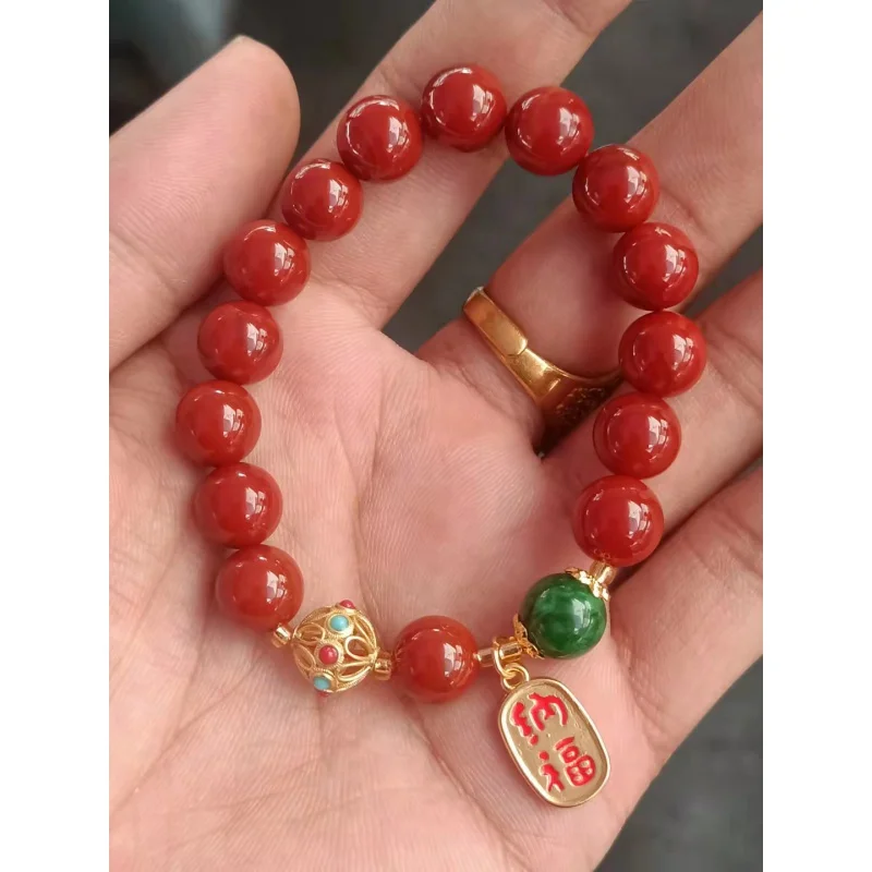 Baoshan South Red Bracelet Bracelet Old Beads Bracelet Ancient Gold Beeswax Accessories Single Circle Buddha Beads Full Color Fu