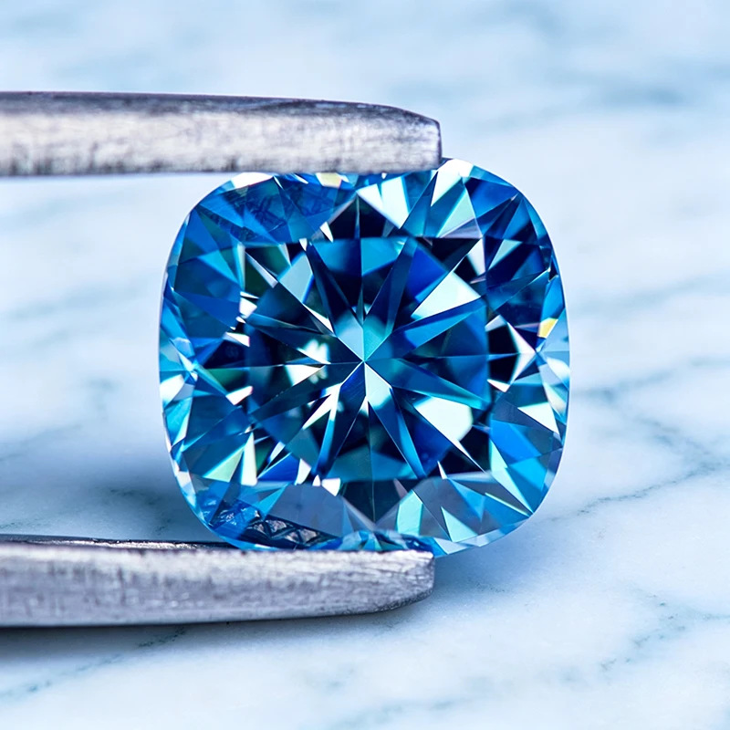Moissanit-Stein im Kissen-Schliff, Aquamarin-Edelstein für DIY-Schmuckherstellung, besteht den Diamanttest mit Zertifikat – Detail 5