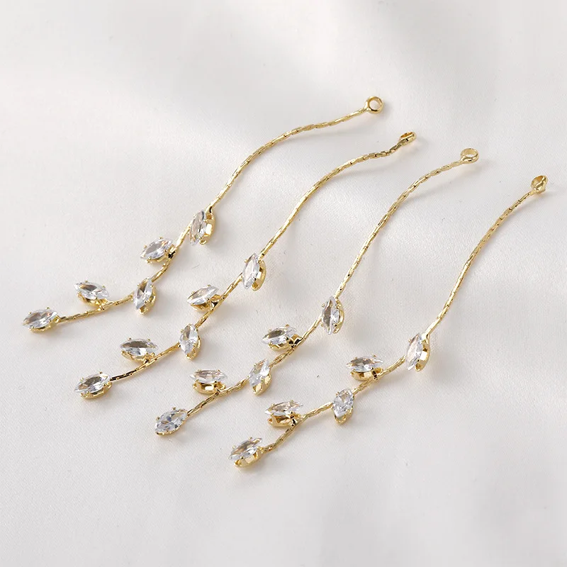 Copper Color Retention Electroplating 18k Real Gold, Long Willow Leaf Chain Fringed DIY Earrings Handmade Accessories