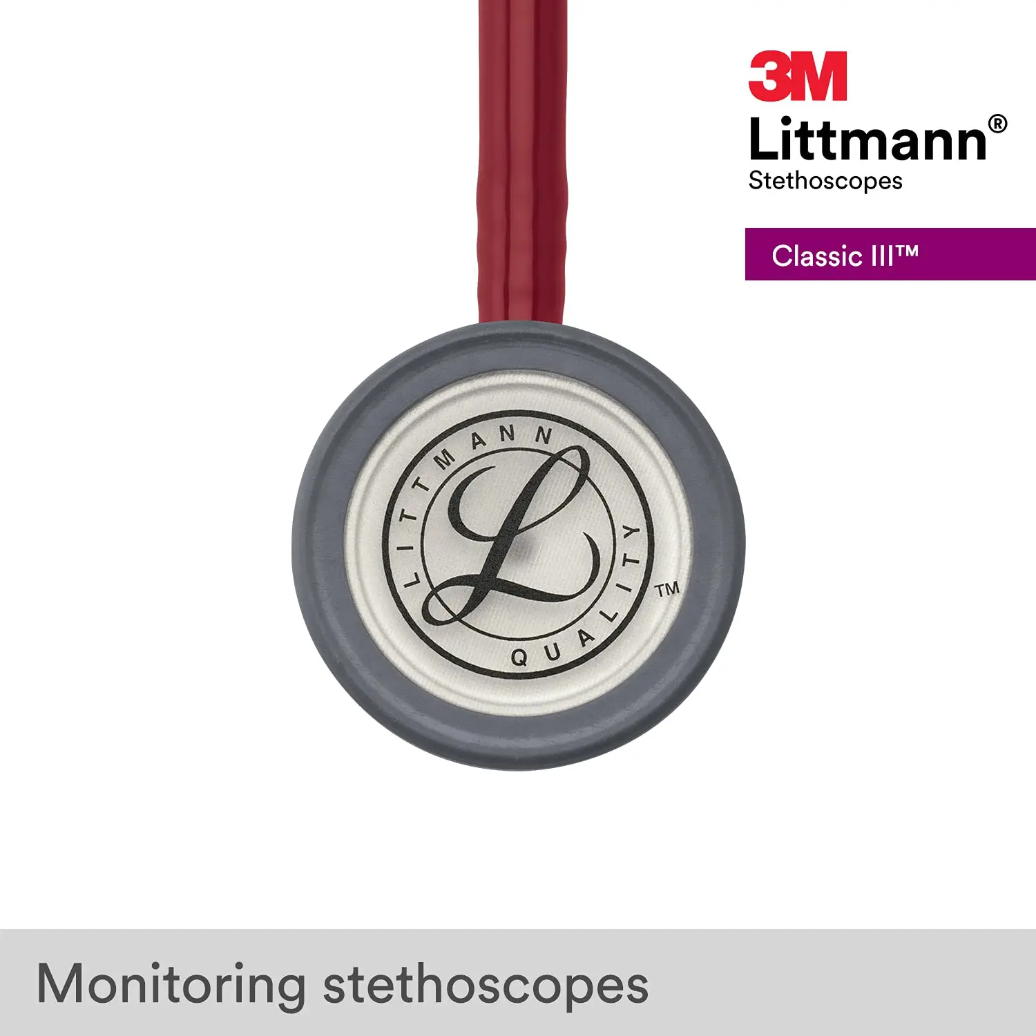 3M Littmann Classic III Monitoring Stethoscope 5627 Wine Red Tube Stainless Stem and Headset For Doctor Nurse Health Care