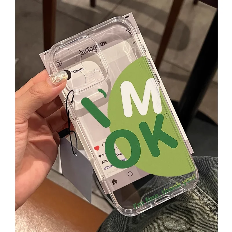 الأخضر الإنجليزية جمل قصيرة أنا موافق جراب هاتف آيفون 16 15 14 13 12 11 برو ماكس XR XS ماكس 7 8 Plus Mini Y2K المضادة للخدش #2