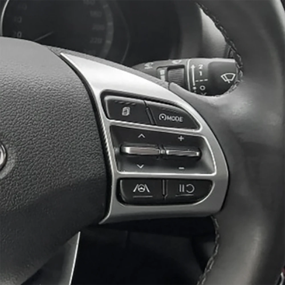 Car Accessories Carbon Fiber Look Steering Wheel Button Bezel Molding Sticker For Hyundai Kona 2018 2019 2020 2021 2022