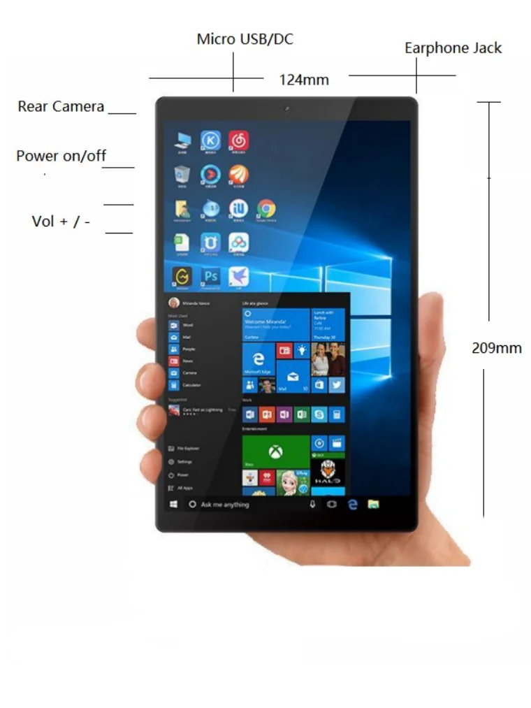 8 INCH T10 WINDOWS 10 Tablet PC 8GB DDR3 RAM 128GB ROM AR2 X5-Z8300 CPU 64-Bit Dual Cameras WIFI Quad Core