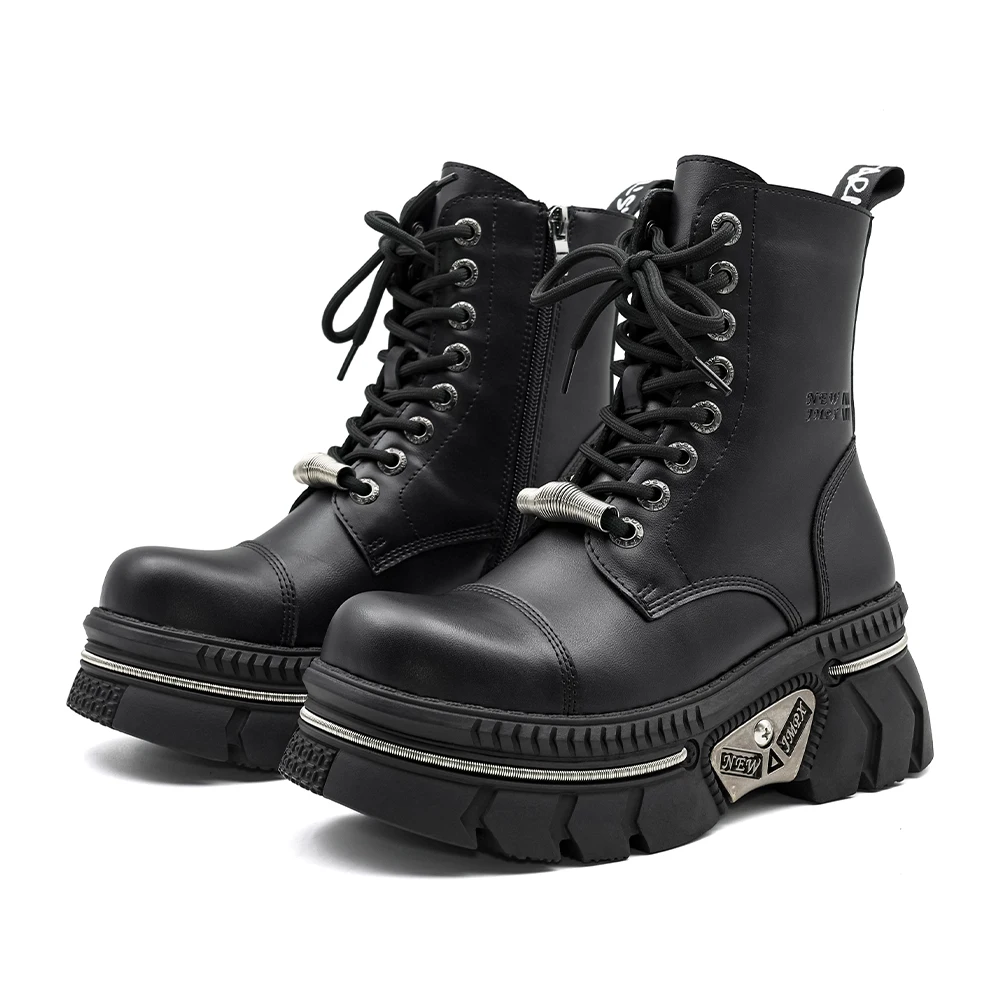 

Gothic Ankle Rock Boots 2026 Woman Sneakers New Punk Style Women Shoes Lace-up Heel Height Platform Shoes Woman Metal Decor