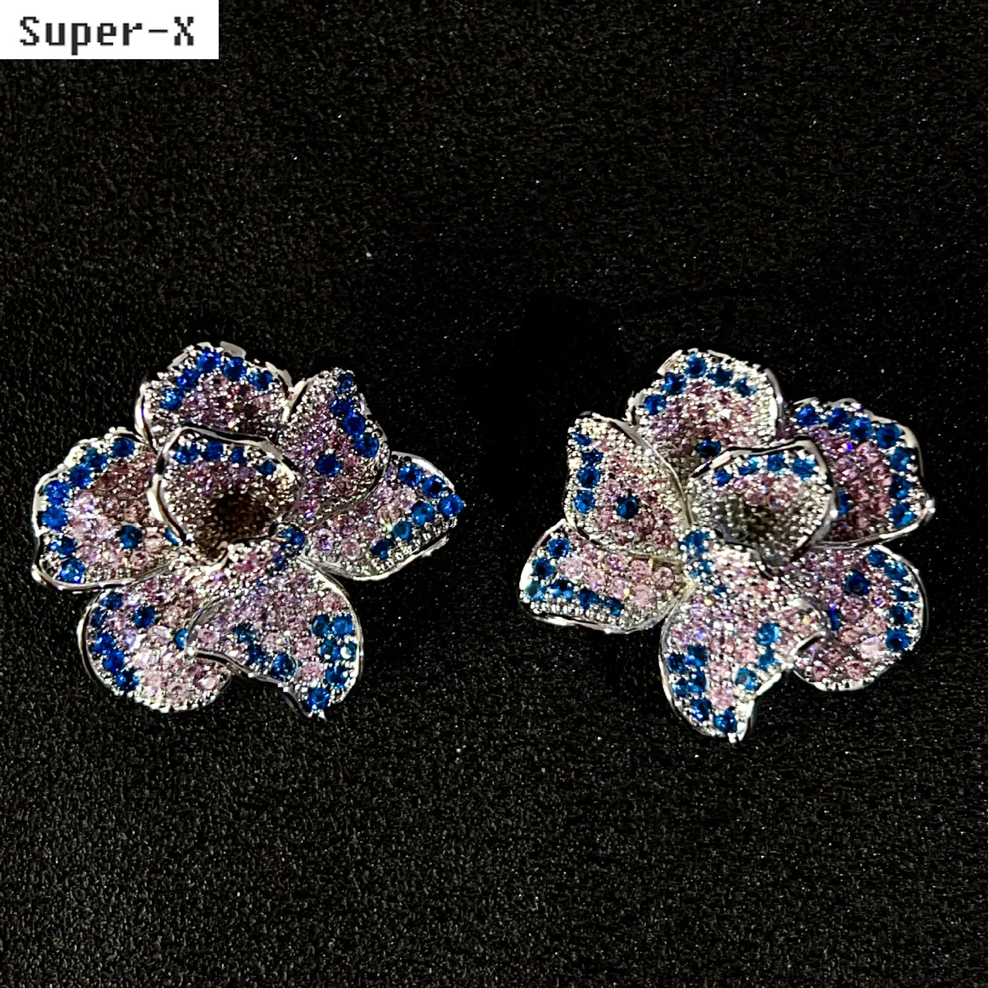 

zirconia flower stud earrings for women jewelry dinner party daily wear elegant bling bling earrings multi color white blue pink