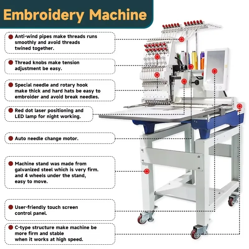 High Speed Embroidery Machine Price In South Africa 12 Needle Multi-Needle Cap Embroidery Machine At Cheap Price