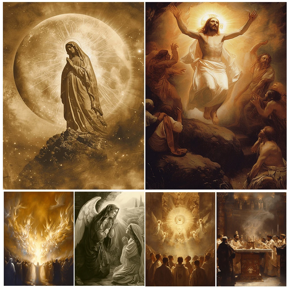 

Jesus Christ,Whitsunday,Our Lady And Church Mass Artwork,Wall Art Canvas Print,Jesus Ascension Heaven Art Poster And Print Decor