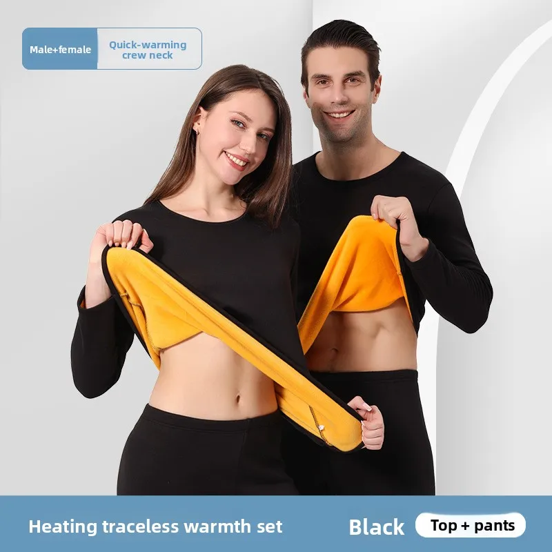 

Комплект термобелья из золотого флиса для мужчин и женщин, утепленные теплые кальсоны с круглым вырезом для пар, зимняя одежда для дома