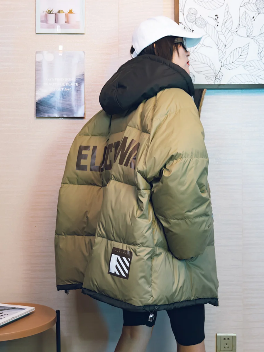 

Мужское свободное пальто с капюшоном и буквенным принтом Du down Jaet большого размера, теплое стеганое пальто из полиэфирного волокна для пар