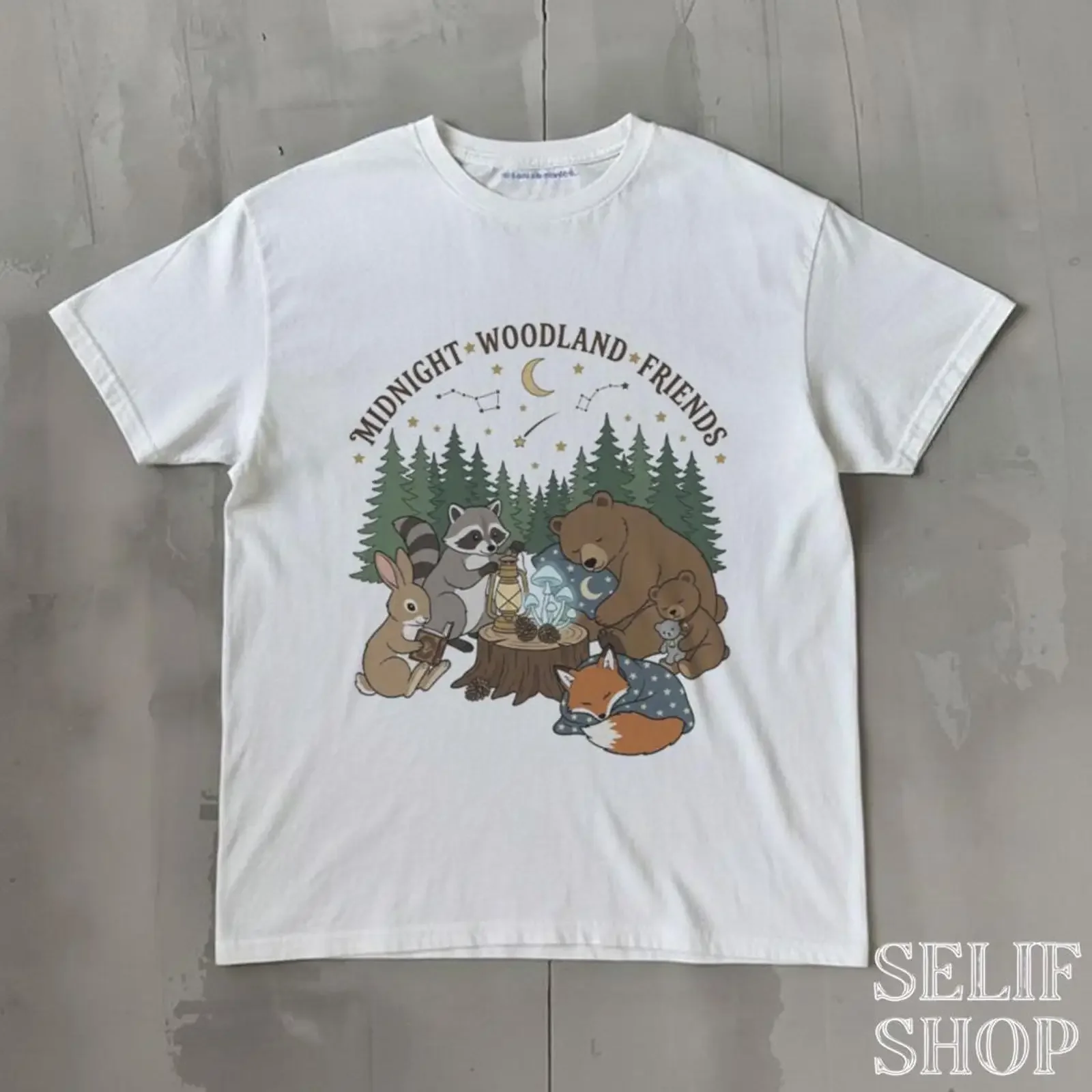 Wildtier-T-Shirt mit Waldtieren, Wolf, Hirsch, Bär, Natur, Schwarz, Vintage, Jagd-Top, rustikal, Outdoor, Vintage, gewaschen, dehnbar, stylisch