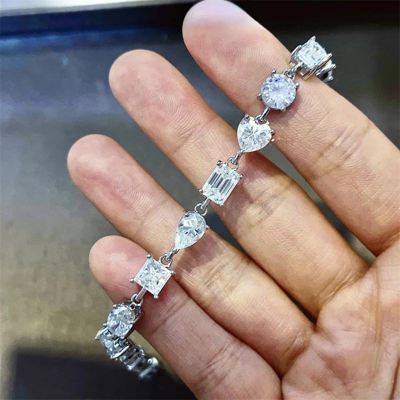 Various cutting Moissanite Diamond Bangle Bracelet 925 Sterling silver Wedding Bracelets For Women Bridal Engagement Jewelry