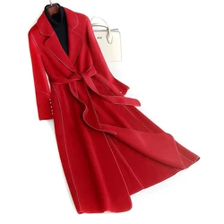 Double sided Cashmere Coat Women's 2025 Autumn/Winter New Warm Woolen Jacket With Belt Women's slim Temperament Long Overcoat