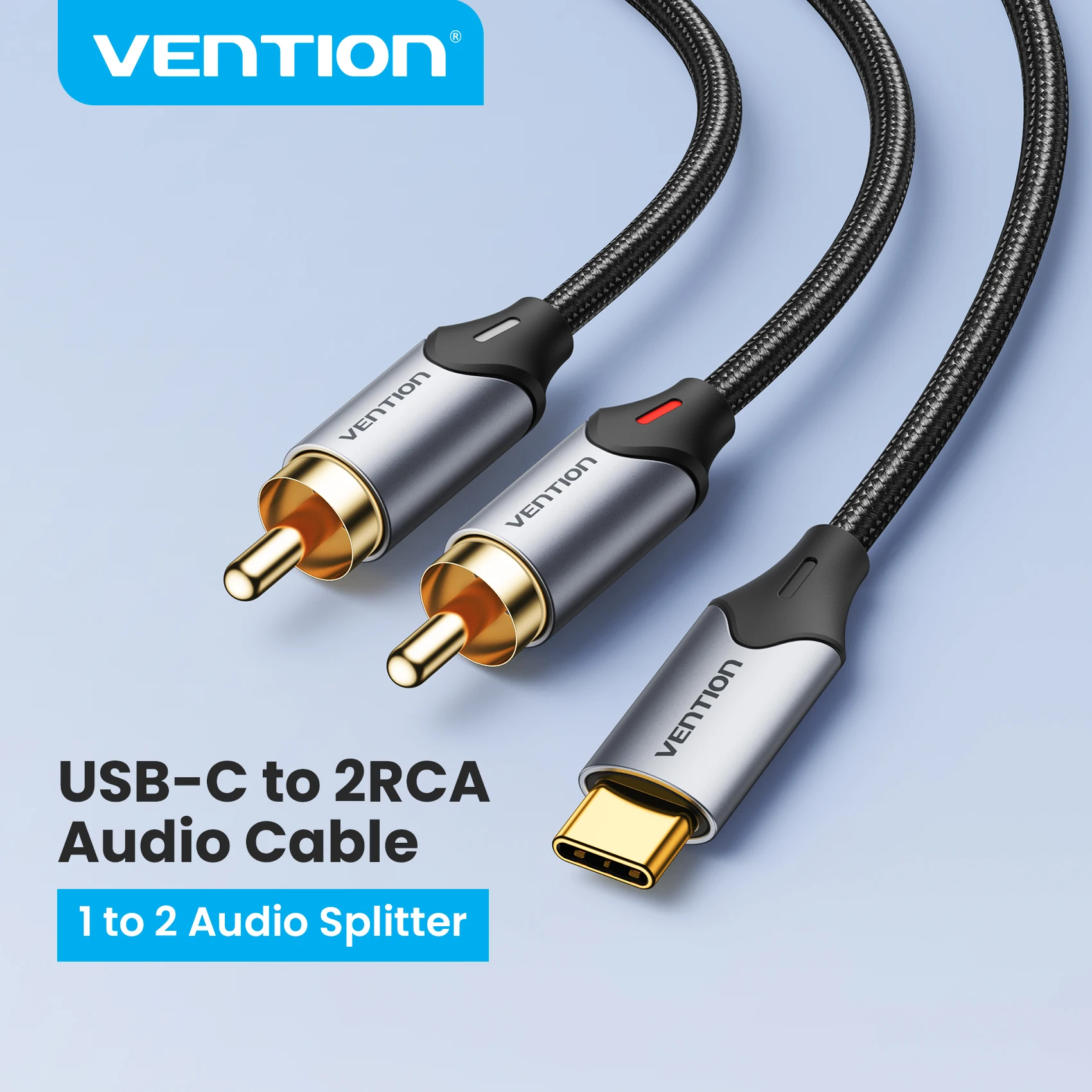 Vention-Type C to RCA Cable, Y Splitter for Huawei, Xiaomi, Laptop Speaker, Amplifier, TV Jack, USB Cable, 2m