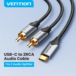 Vention-Type C to RCA Cable, Y Splitter for Huawei, Xiaomi, Laptop Speaker, Amplifier, TV Jack, USB Cable, 2m