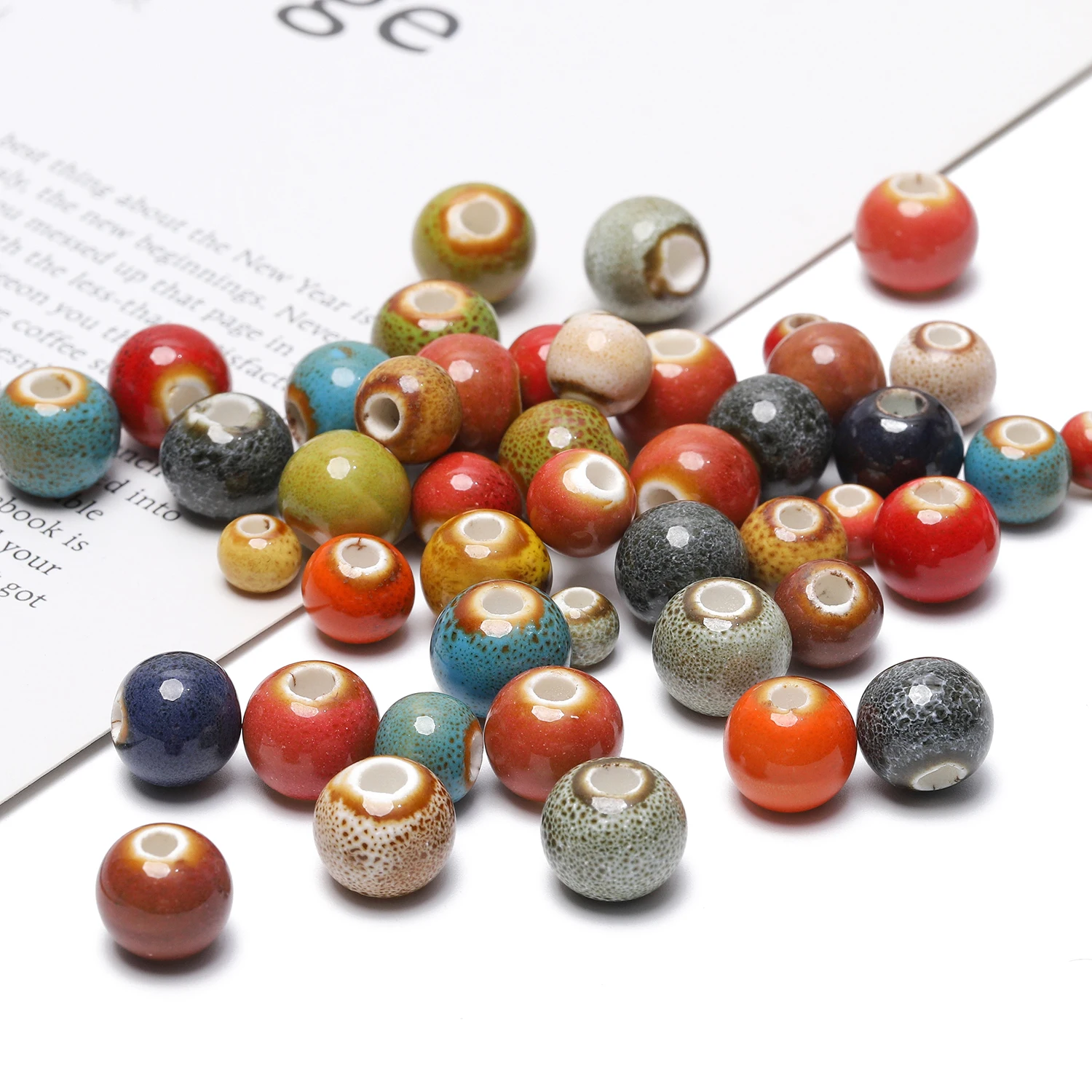 30pcs Glaze Ceramic Beads Round Large Hole Beads for Jewelry Making DIY Supplies Bracelet Necklace Earrings Accessories 6/8/10mm