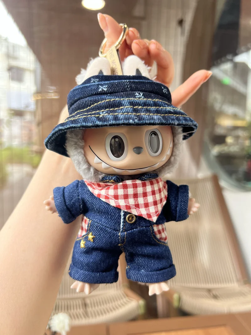 

Only Clothes 15/17cm Doll Clothes Vinyl Pendant Doll Clothes Cowboy Jumpsuit Hat Set Heartbeat Macaron Accessories Gift