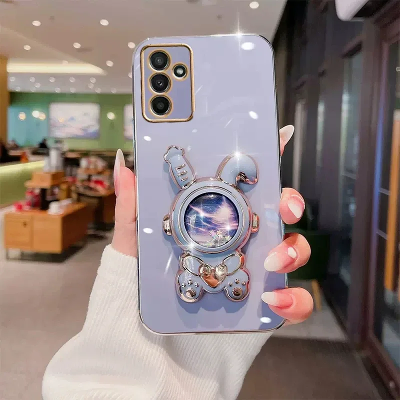 Custodia per staffa per telefono con placcatura in sabbie mobili Space Rabbit per Samsung Galaxy A15 A35 A55 A05 A05S 4G 5G Cover posteriore morbida