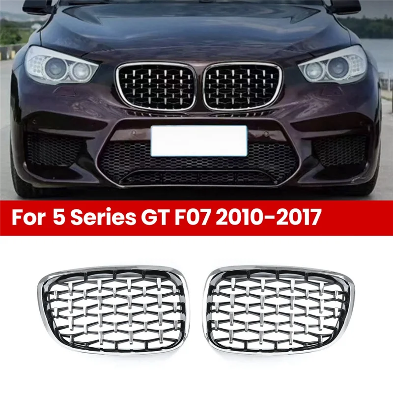 

Universall For BMW 5 Series GT F07 Hatchback 2010-2017 Car Silver Diamond Meteor Style Front Grille