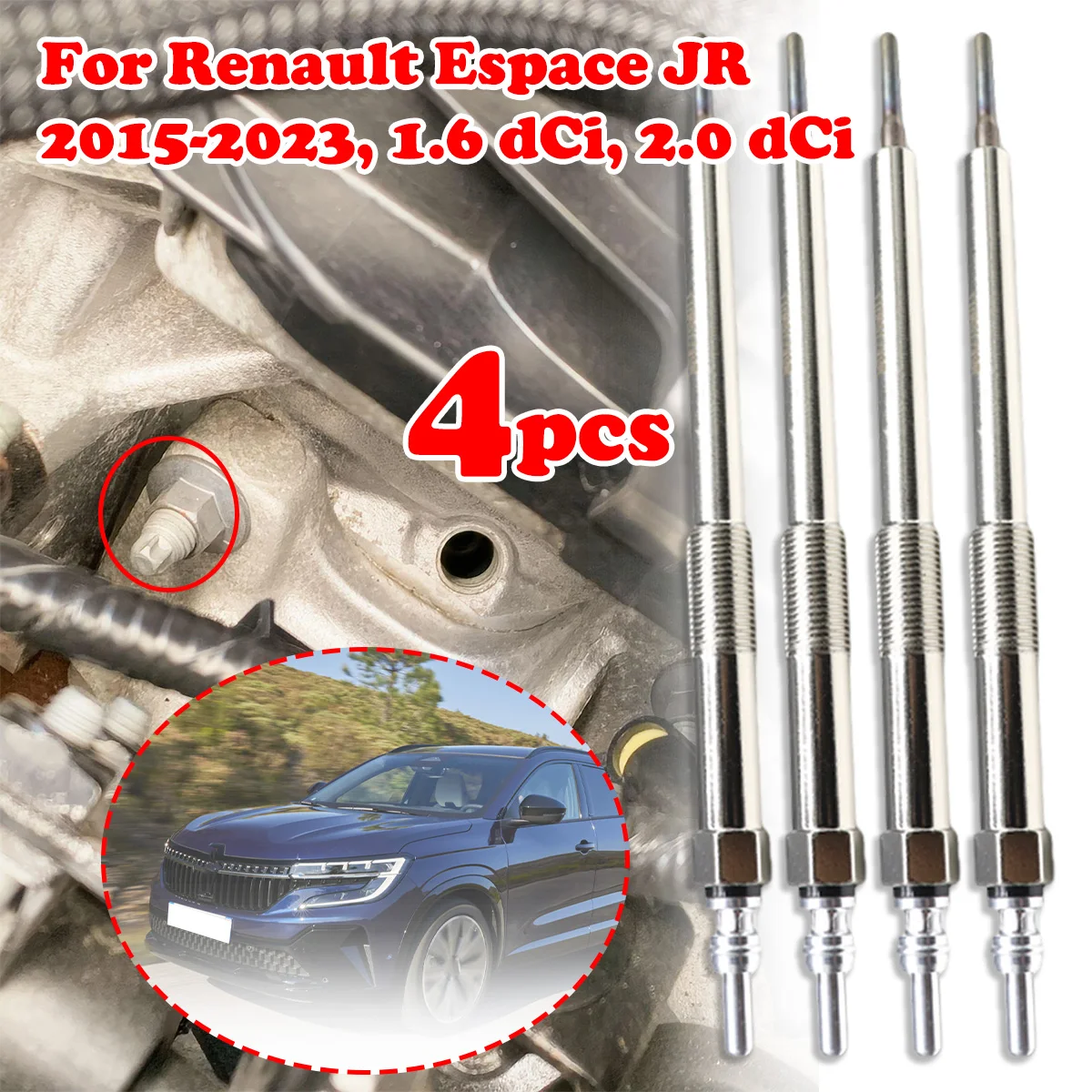 

4PCs For Renault Espace JR 2015-2023 1.6 2.0 dCi Diesel Heater Nickel Plating Glow Plugs 4.5V Car Replacement parts 6221590001