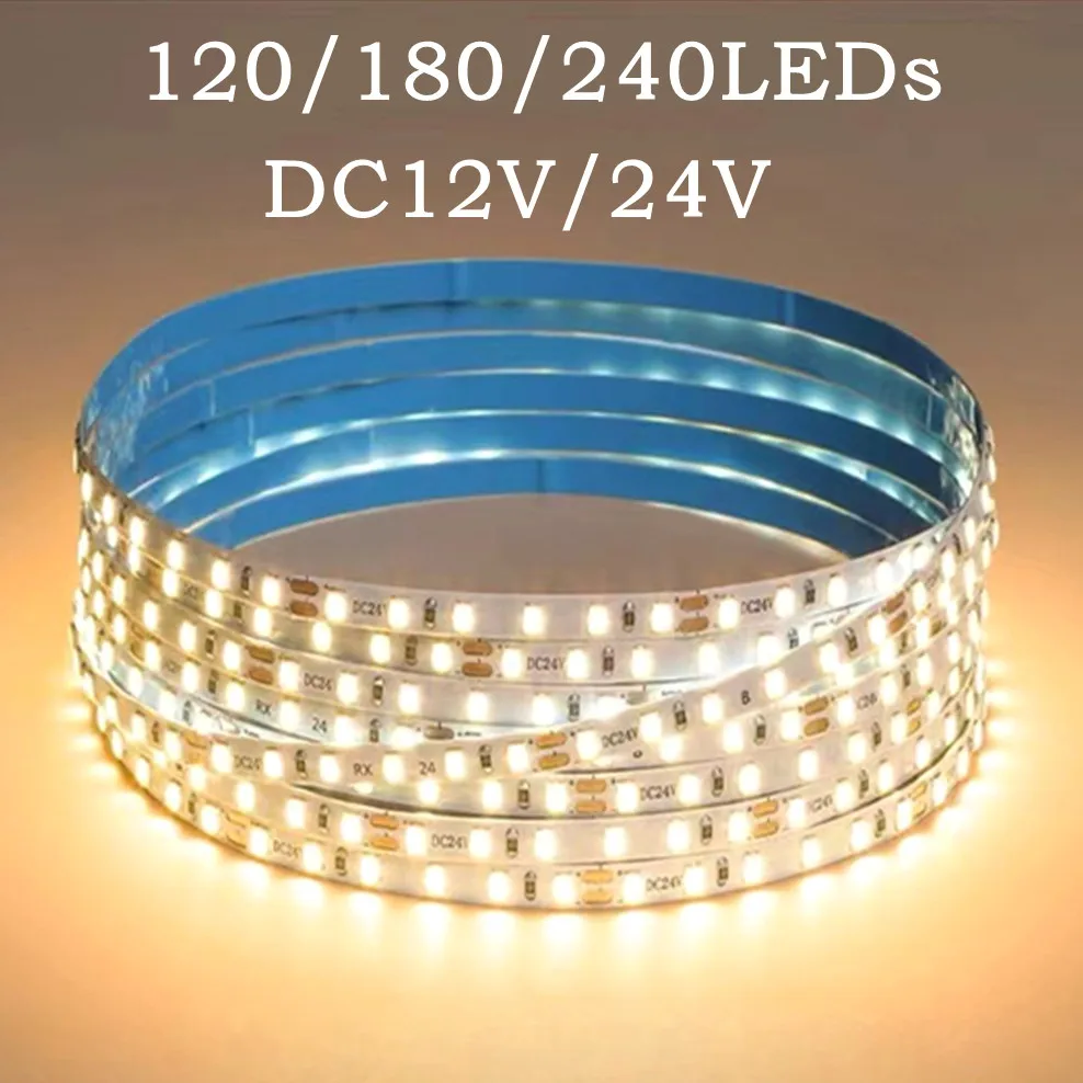 120/180/240LEDs/M 2835 SMD LED Strip DC12V 24V High Bright Flexible LED Rope Ribbon Tape Light Warm/White/Cold White 0.5M-10M