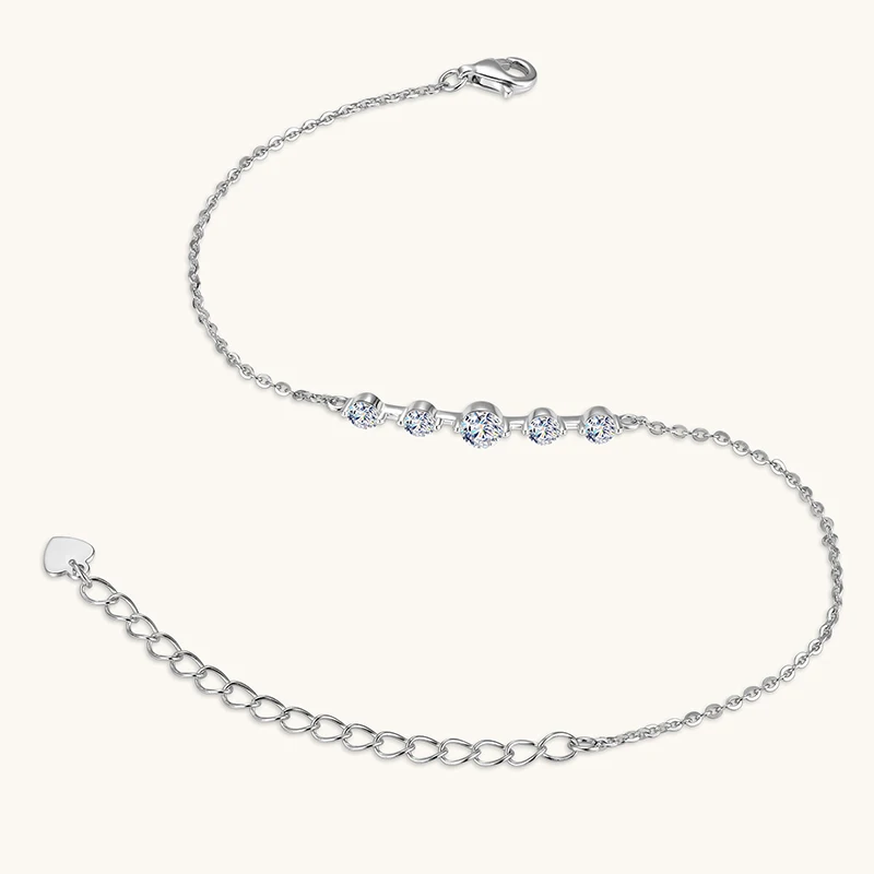 Lnngy zertifiziertes Fünf-Stein-Moissanit-Armband, 925er-Sterlingsilber, Kettenarmbänder für Frauen, Charm-Handschmuck, 2026-Trendgeschenk – Detail 7