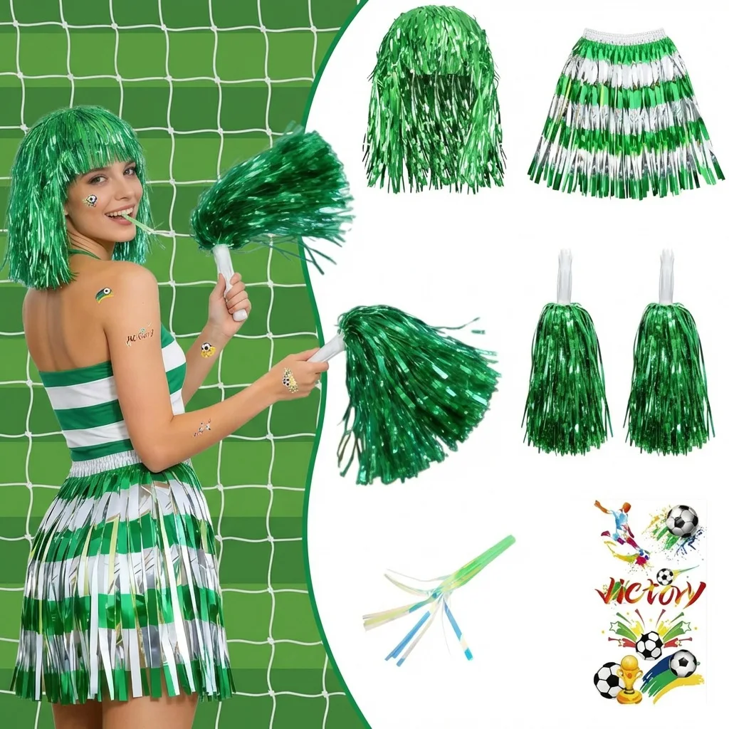 Football Theme Set, Hand Cranked Flower Wig Hat, Cheer Props, Football Cheerleading Performance Outfits