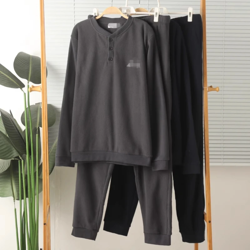 Men's pyjamas Thickened polar fleece warm Pajamas with long sleeves loungewear Big size autumn winter pajama set