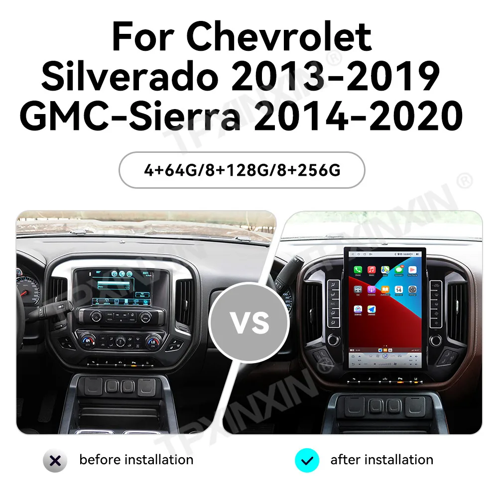 

14,5 "Android Auto Carplay для Chevrolet Silverado 2013-2019 GMC Sierra 2014-2020, автомобильный радиоприемник, мультимедийный плеер, GPS-навигация, DSP