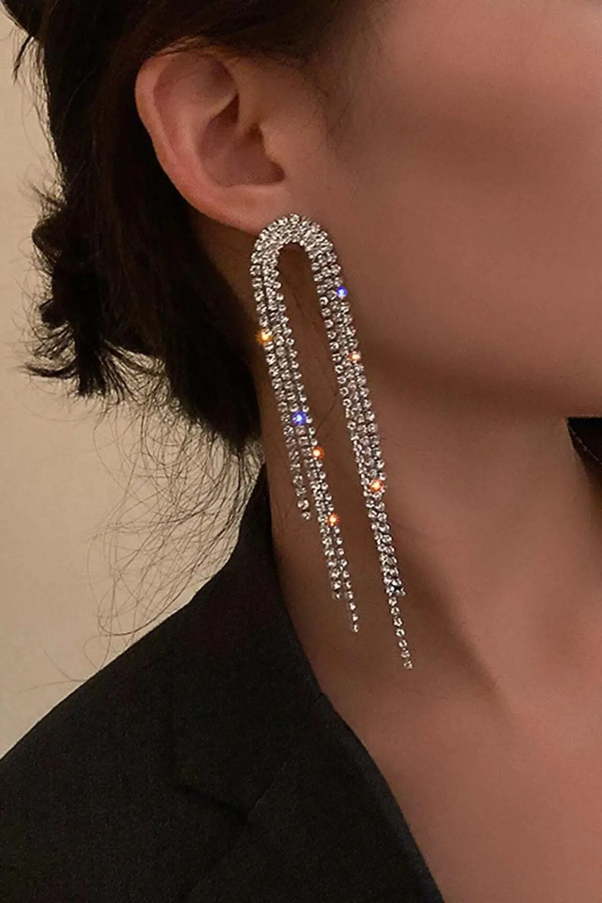 

Korean Fashion Jewelry Crystal Tassel Earrings For Women Bridal Earrings Long Earrings Zircon Tassel Earrings