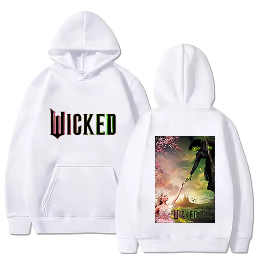 سترة بغطاء للرأس من فيلم Theicked Film Elphaba Glinda التأثيرية بطباعة جرافيك للكبار للجنسين بأكمام طويلة ملابس حفلات الهالوين