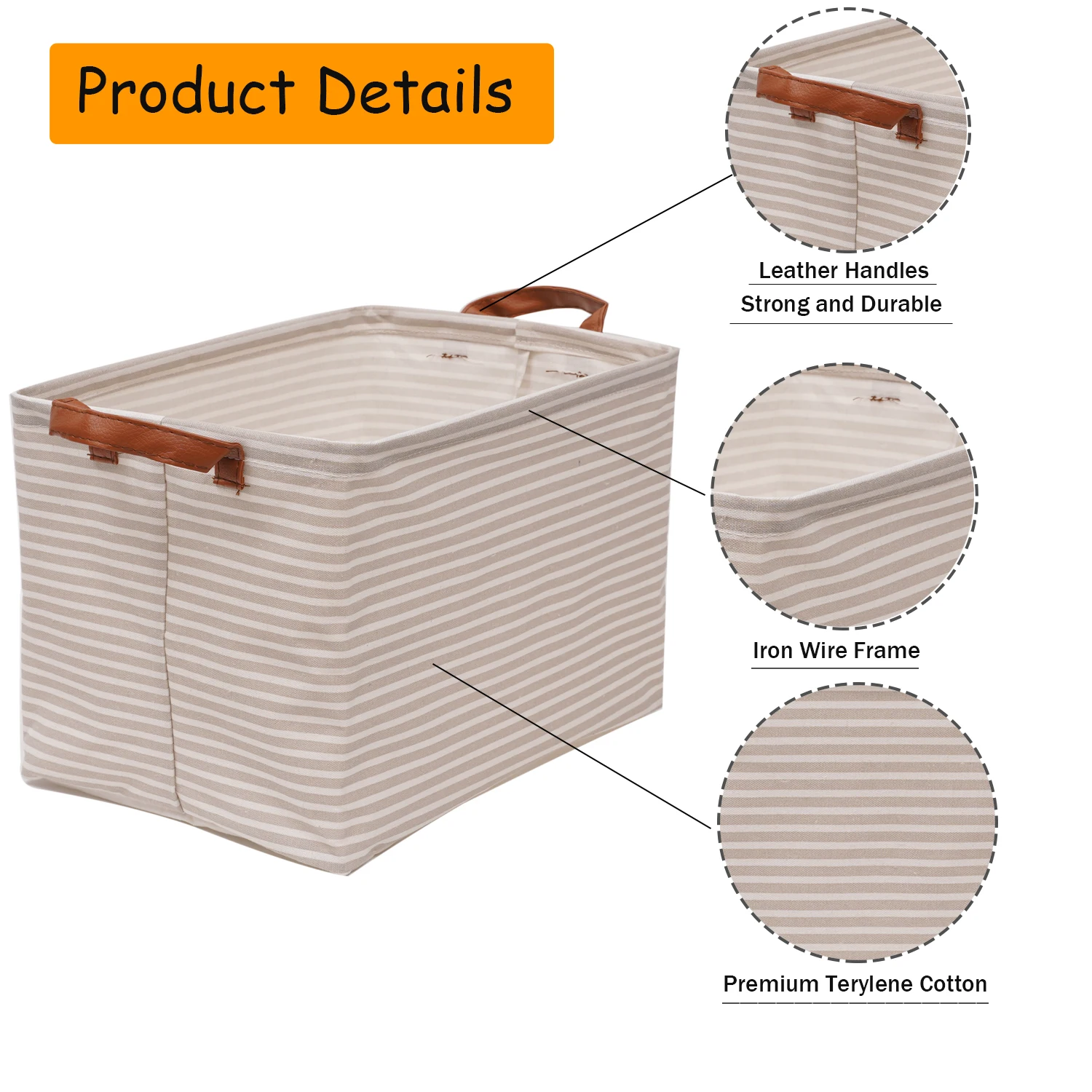 Large Capacity Folding Storage Basket Toys Clothes Organizer Leather Handles Laundry Hampe