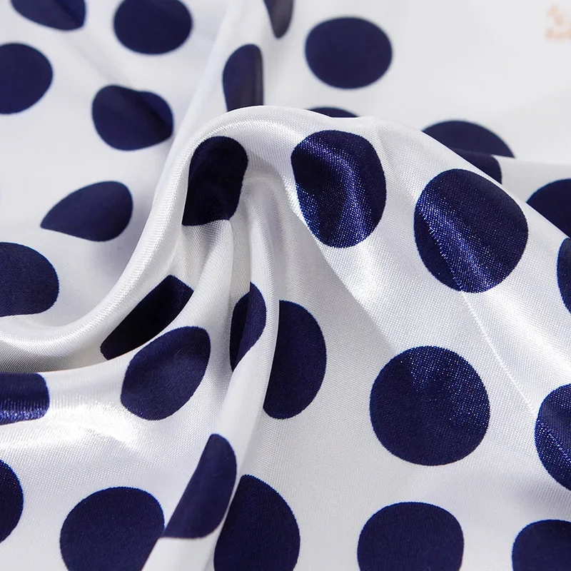 Spring New Faux Silk Scarf Female Blue and White Porcelain Wave Dot 90*90cm Square Satin Bandana Customization