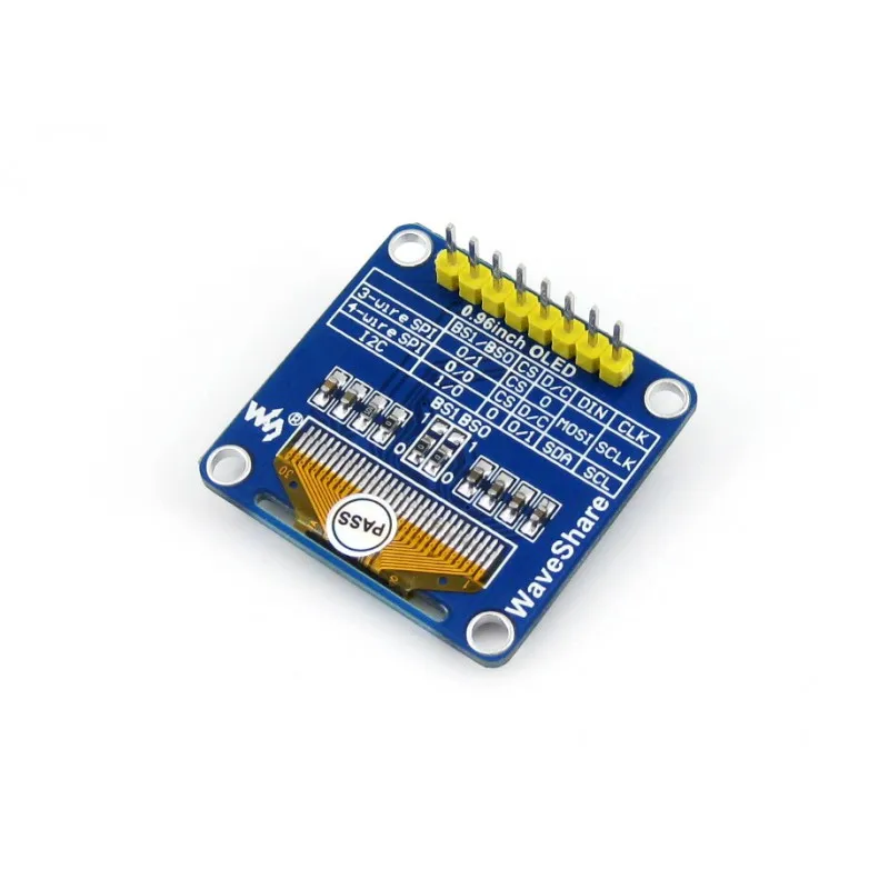 Waveshare 0.96inch OLED (B),SPI/I2C interfaces, straight/vertical pinheader
