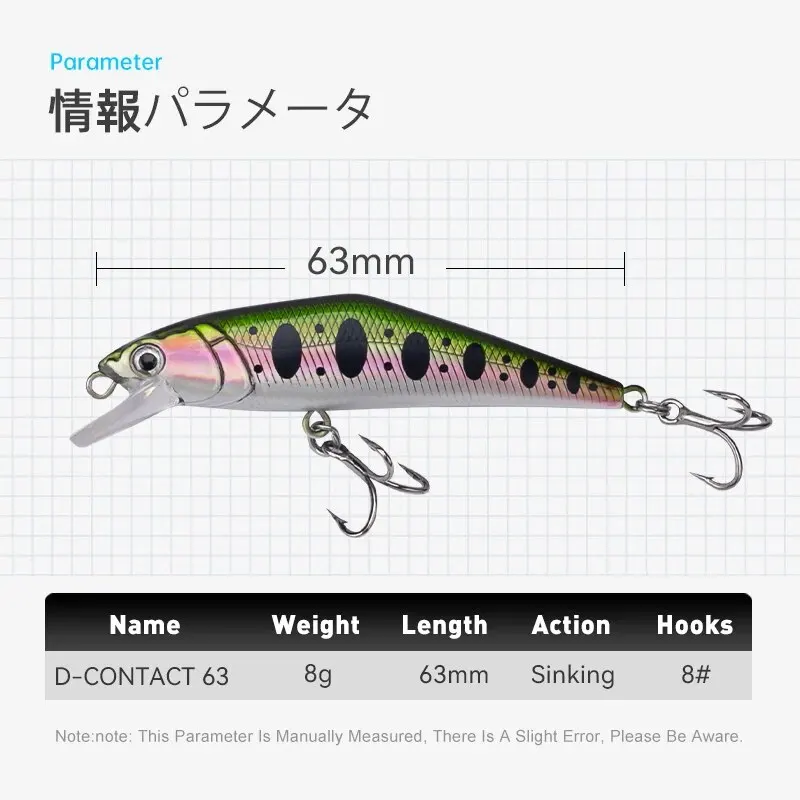 LEYDUN Japan Pesca Stream Fishing Lure 63mm 8g Sinking Minnow Peche Artificial Hard Bait For Bass Perch Pike Salmon Trout Lure