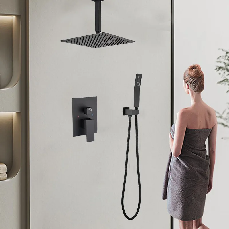 

Concealed Shower Set Black Concealed Embedded Wall Hot and Cold Embedded Box Mixing Valve Engineering Hotel Wholesale